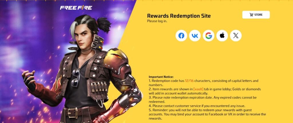 free fire redeem code site