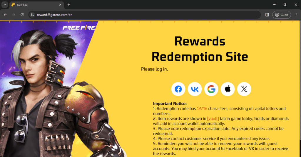 free fire redeem codes redemption site